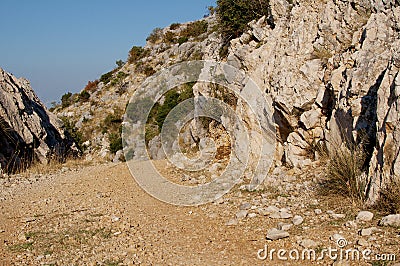 Right side Rock passage through the hill in Croatia Stock Photo