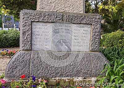 Right side view of the base of the monument to the Dead of Juan-Les-Pins in the park La Pineda Editorial Stock Photo