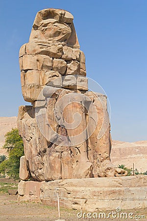 Right statue of the two colossi of Memnon (Egypt) Stock Photo