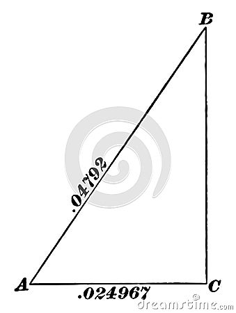 Right Triangle With Side .024967 and Hypotenuse .04792. vintage illustration Vector Illustration