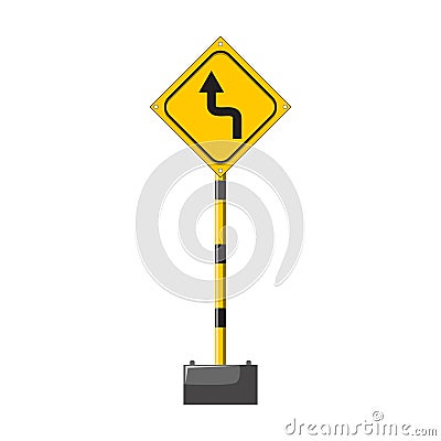 Double Sharp Bend Warning with First Turn to the Left Vector Illustration