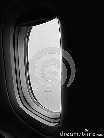 Right View, Plane Window View with blue sky Stock Photo