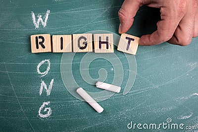 RIGHT and WRONG concept. Text from the letters of the wooden alphabet Stock Photo