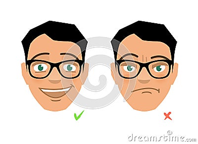 Right and wrong, correct and incorrect, good and bad, happy and sad face Vector Illustration
