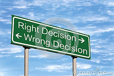 Right Wrong Decision Road Sign roadside signpost Stock Photo