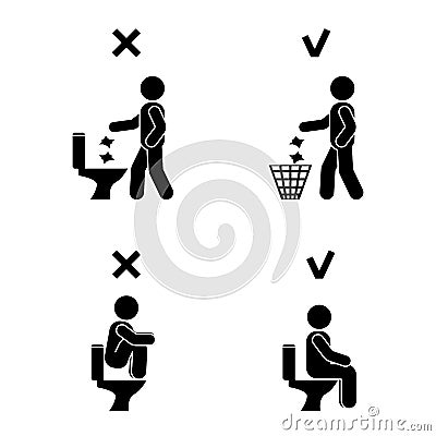 Right and wrong man people position in closet. Posture stick figure. Vector illustration of posing person icon symbol sign. Vector Illustration