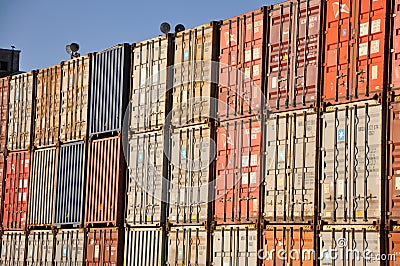 Rijeka,Croatia, February 2023.Stack of containers in a harbor. Plenty of varicolored shipping containers stacked. Editorial Stock Photo