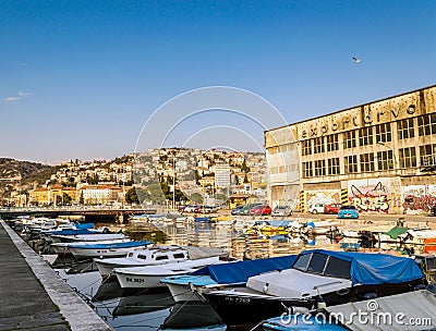 Rijeka, Croatia, Mrtvi kanal with some small boats anchored Editorial Stock Photo