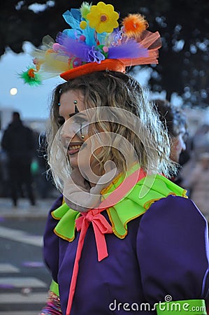 Rijeka, Croatia,19th February, 2023. Beautiful girl pose on carnival day in the carnival parade in Rijeka city. Editorial Stock Photo
