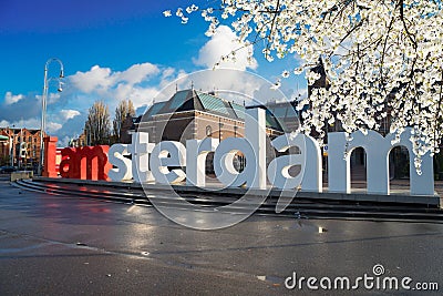 Rijksmuseum and Statue I am Amsterdam Editorial Stock Photo