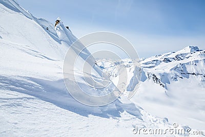 Rime ice and snow near the summit of Young Peak in Glacier National Park, Canada. Looking over the Asulkan Glacier and Asulkan Stock Photo