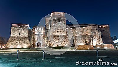 Rimini, Castel Sismondo night view. Famous medieval castle in town Stock Photo