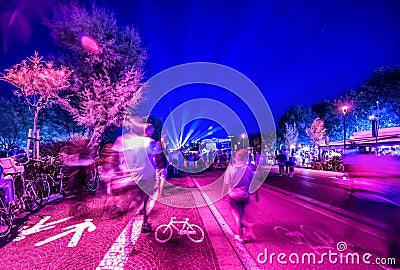 Rimini night street view seafront. Vibrant colors Stock Photo