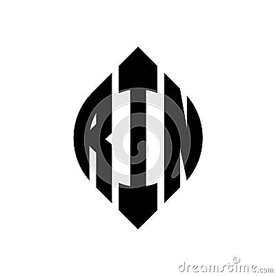 RIN circle letter logo design with circle and ellipse shape. RIN ellipse letters with typographic style. The three initials form a Vector Illustration