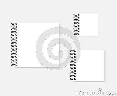 Ring bound square notebook vector mock-up set Vector Illustration