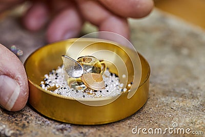 A ring in a diamond plate ready Stock Photo