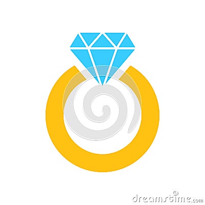 Ring with diamond vector icon in flat style. Gold jewelery ring Vector Illustration