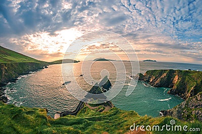 Ring of Dingle Peninsula Kerry Ireland Dunquin Pier Harbor Rock Stone Cliff Landscape Seascape Stock Photo