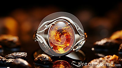 Modern Amber Ring With Mythical Themes And Tenebrous Style Stock Photo