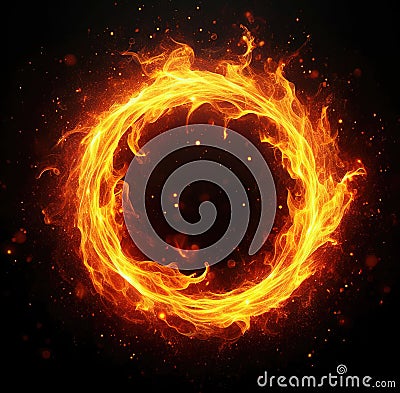 Ring of fire isolated on a black background Cartoon Illustration