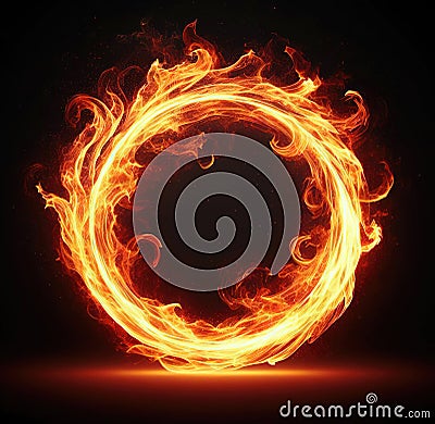 Ring of fire isolated on a black background Cartoon Illustration