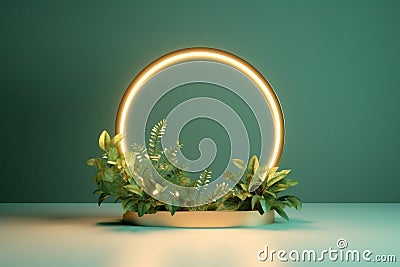 A ring of light blooming in a cluster of small plants, arch of flowers, AI Generative Stock Photo