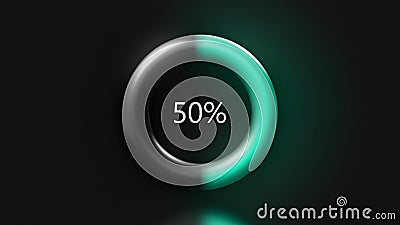 Ring with loading percentages. Motion. Glowing and pulsating loading ring. Interface with signs to show download Stock Photo