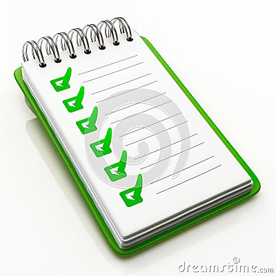 Ring notebook with boxes and checklist in green color. To-do list concept. 3D rendering style. Stock Photo