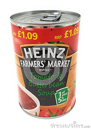 Ring Pull Heinz farmers market inspired tomato and butter bean soup one of your 5 A-day Editorial Stock Photo