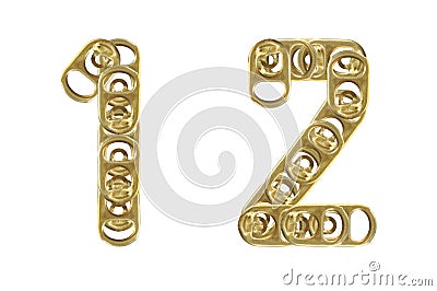 Ring pull numbers 1 2 isolated on white ba Stock Photo