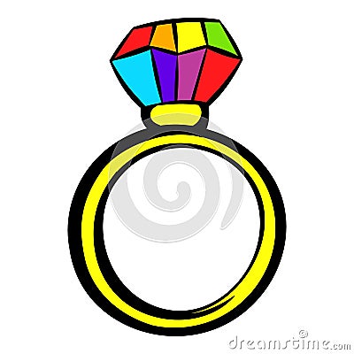 Ring with rainbow diamond icon, icon cartoon Vector Illustration