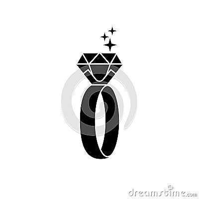 Ring with ruby black icon Vector Illustration