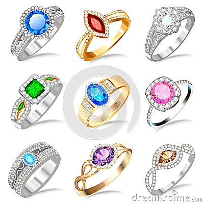 ring set with precious stones on white Vector Illustration