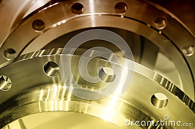 Ring-shaped industrial steel details. Brown toned image Stock Photo