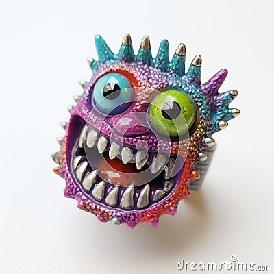 Colorful Monster Ring With Green Eyes And Big Teeth Stock Photo