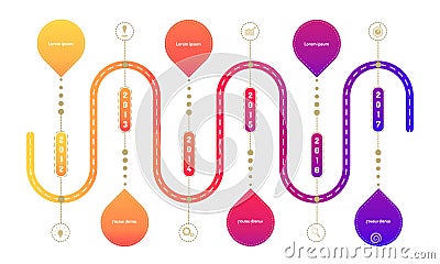 Ring side highway roadmap timeline elements with markpoint graph think search gear target icons. vector illustration eps10 Vector Illustration