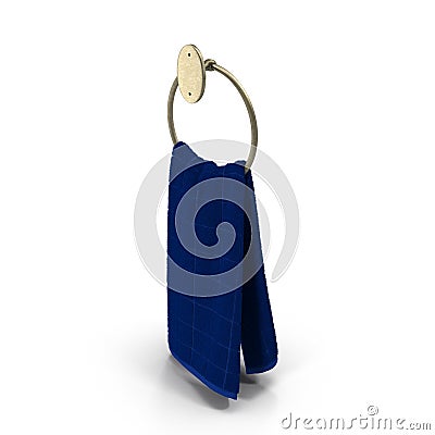 Ring towel holder with blue towel isolated on white. 3D illustration Cartoon Illustration