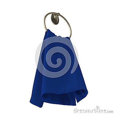 Ring towel holder with blue towel isolated on white. 3D illustration Cartoon Illustration