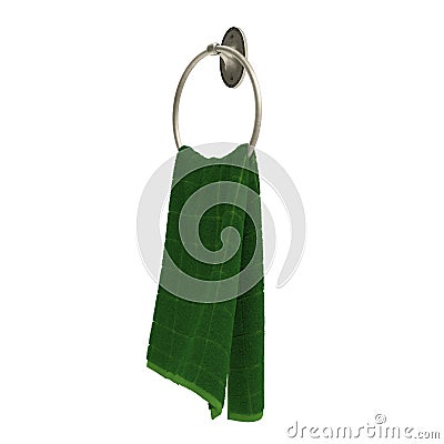 Ring towel holder with green towel isolated on white. 3D illustration Cartoon Illustration