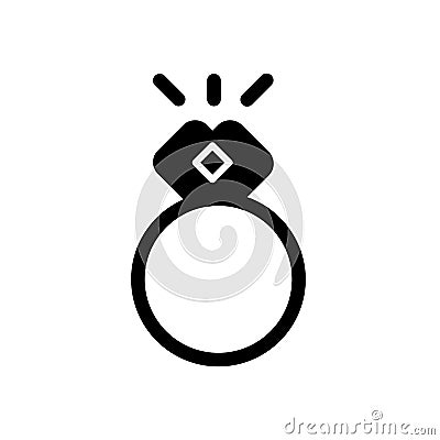 Ring vector icon. Black and white jewelry illustration. Solid linear wedding icon. Vector Illustration