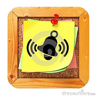 Ringing Bell - Yellow Sticker on Message Board. Stock Photo