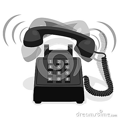 Ringing Black Stationary Phone With Button Keypad Vector Illustration