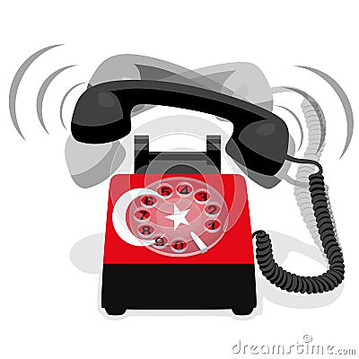 Ringing black stationary phone with flag of Turkey. Vector illustration. Vector Illustration