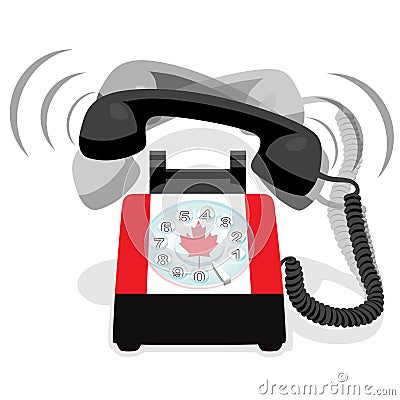 Ringing black stationary phone with flag of Canada Vector Illustration