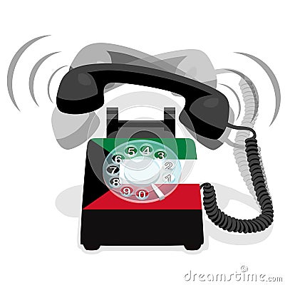 Ringing black stationary phone with rotary dial and with flag of Kuwait Vector Illustration