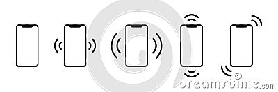 Ringing phone icon. Set of black vector ringing isolated smartphone icon. Vibrating phone vector collection of icons Vector Illustration