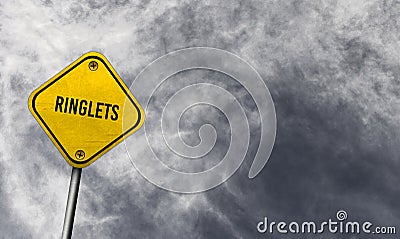 Ringlets - yellow sign with cloudy background Stock Photo