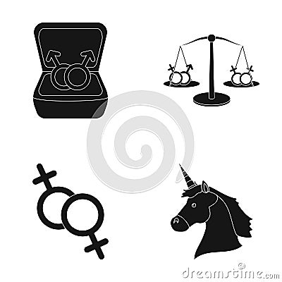 Rings, balance, feminism, unicorn.Gayset collection icons in black style vector symbol stock illustration web. Vector Illustration