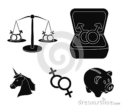 Rings, balance, feminism, unicorn.Gayset collection icons in black style vector symbol stock illustration web. Vector Illustration