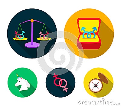 Rings, balance, feminism, unicorn. Gayset collection icons in flat style vector symbol stock illustration web. Vector Illustration